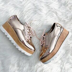 ALDO 'Vellezzo' Metallic Lace Up Oxford Derby Chunky Wedge Platform Heel Shoes